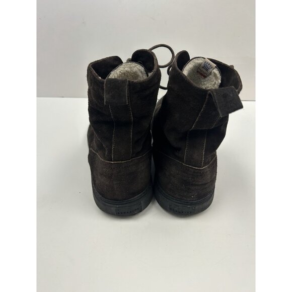 SERAFINI Suede Leather Brown Boots US Sz 12 Lace Up Made in Italy Faux Fur Lined main image 11